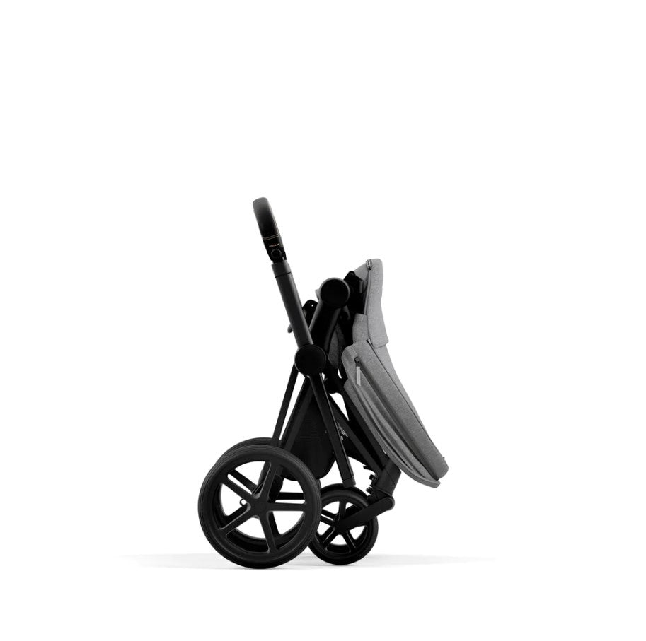 Priam Pram 2022. Matt Black + Manhattan Grey Plus folded