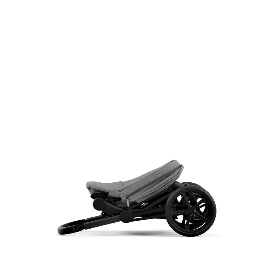 Priam Pram 2022. Matt Black + Manhattan Grey Plus folded