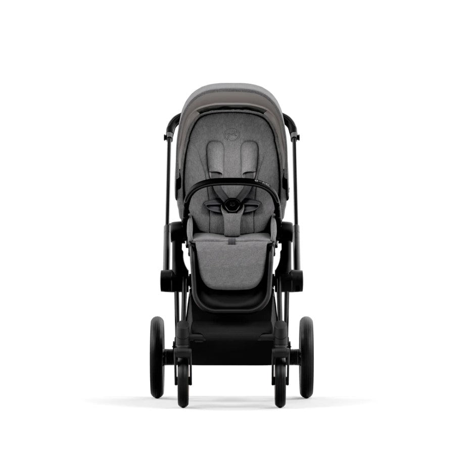 Priam Pram 2022. Matt Black + Manhattan Grey Plus front