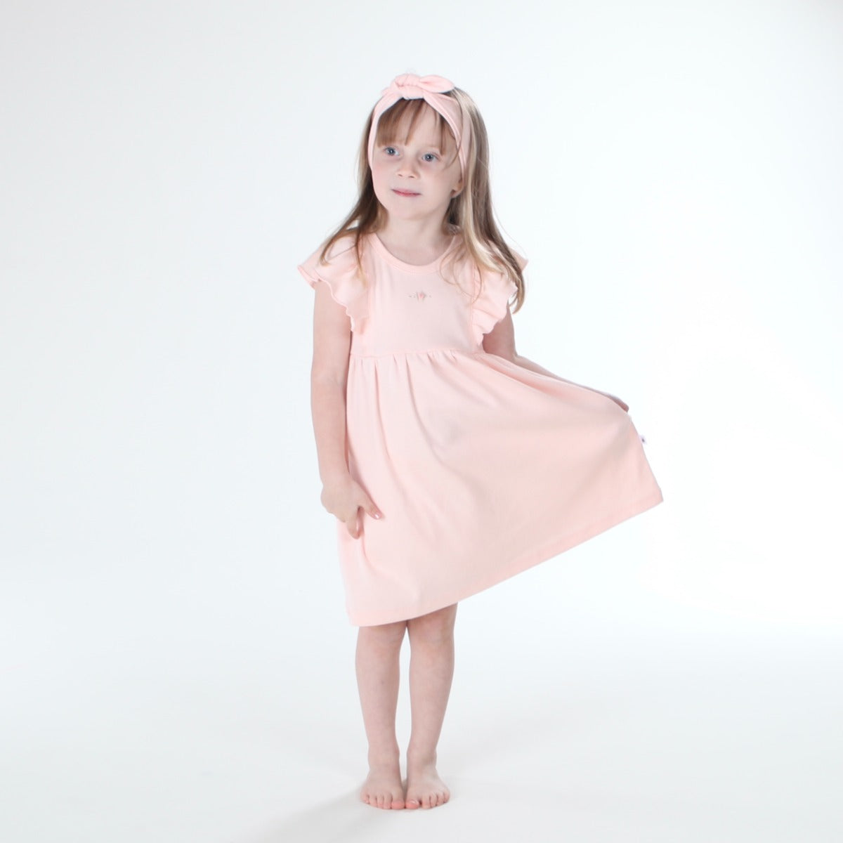 Dimples summer 2022/23 collection pastel skies cotton frill dress in pink rose