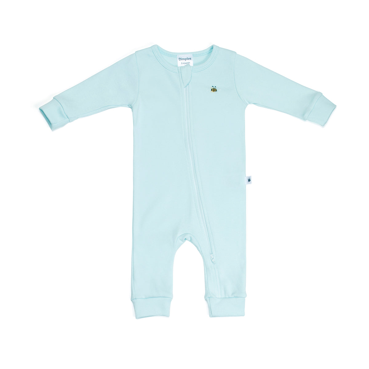 Dimples summer 2022/23 collection pastel skies cotton zip babygrow in Blue bee:image,small_image,thumbnail
