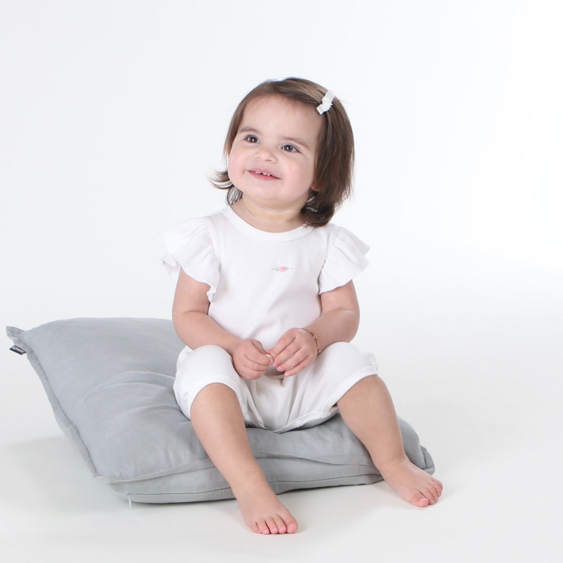 Dimples summer 2022/23 collection pastel skies cotton frill sleeve romper white rose