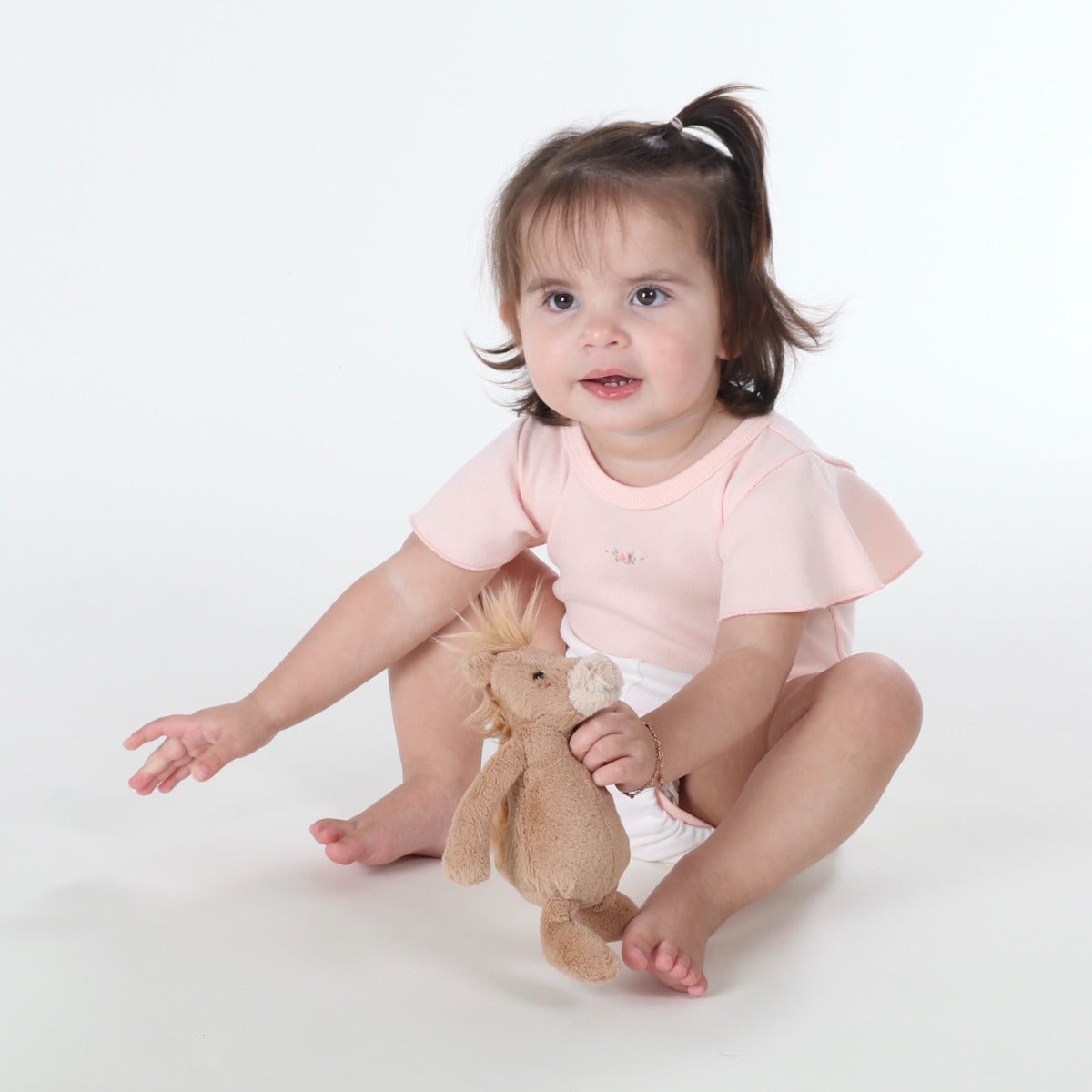 Dimples summer 2022/23 collection pastel skies cotton petal sleeve bodysuit in pink 