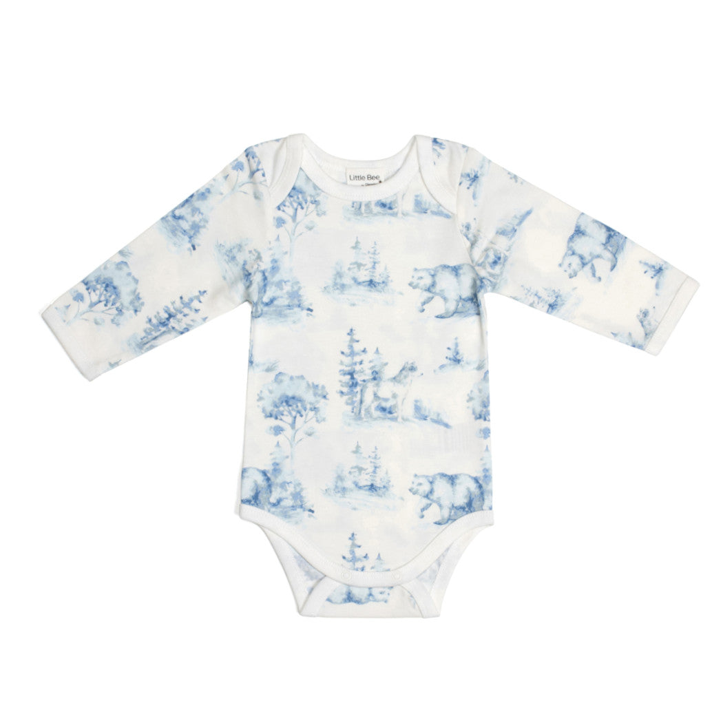 Cotton kids bodysuit with long sleeve and wolf and bear jungle print:image,small_image,thumbnail,swatch_image