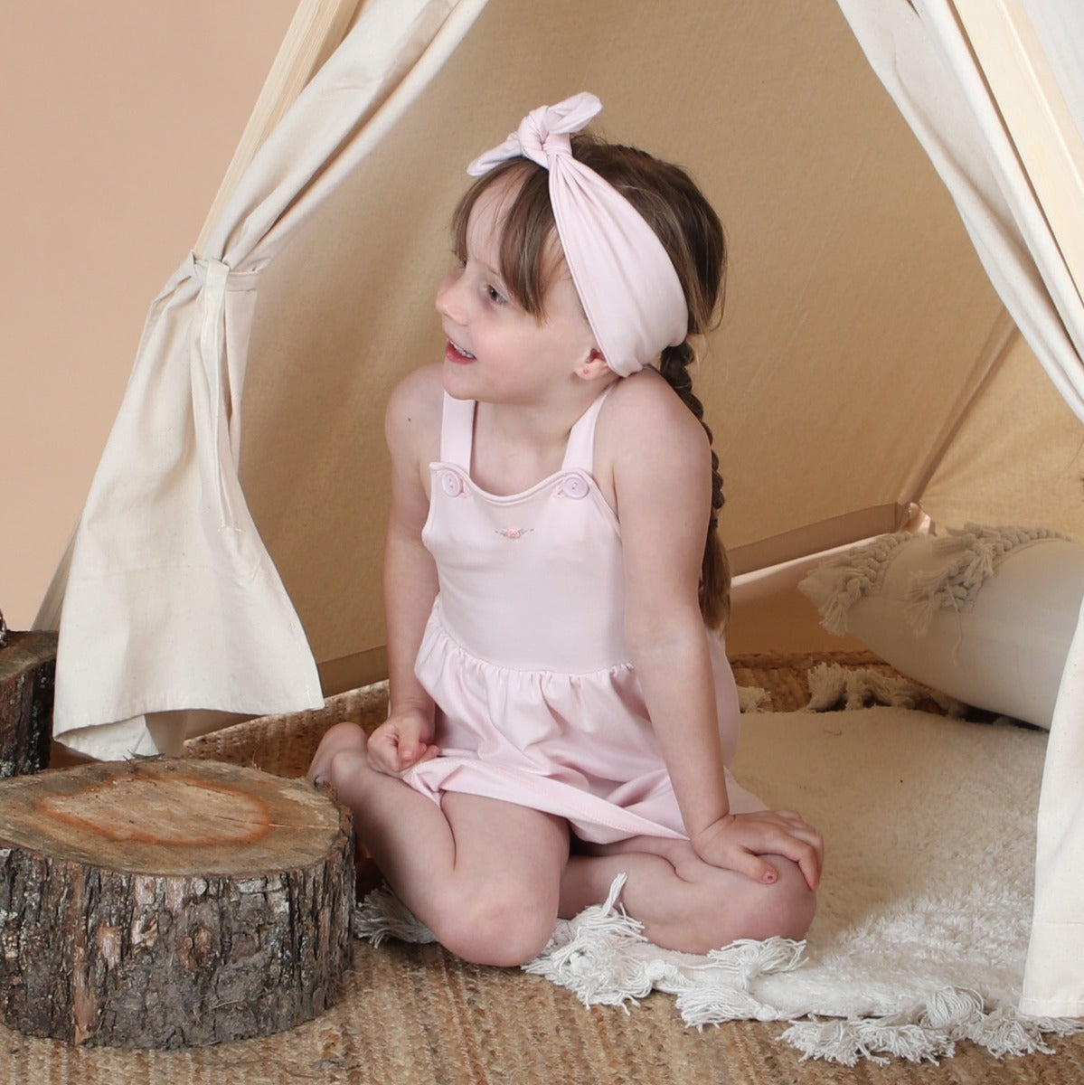 Dimples baby clothing hair accessory - cotton tie headband in pink on girl