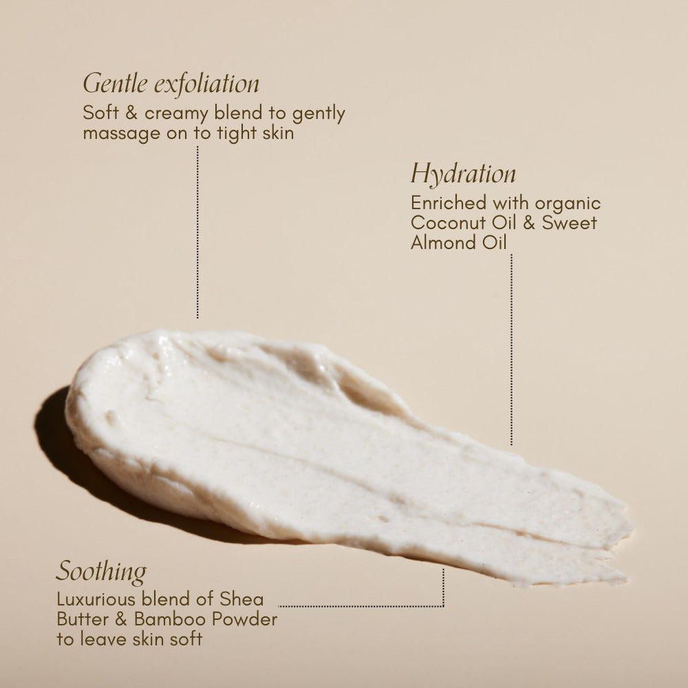 Close up of pure mama bump scrub showing the gentle exfoliation