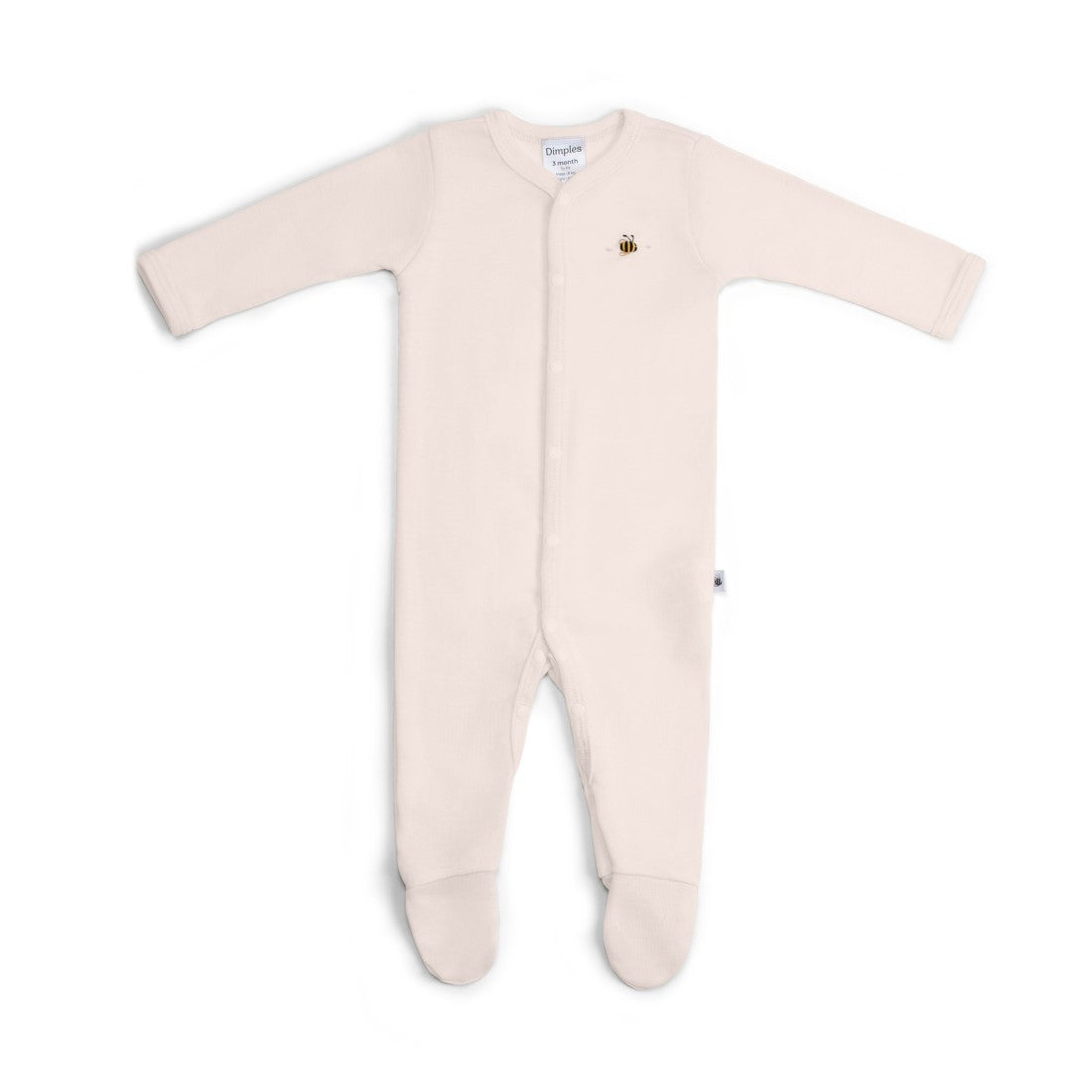 Dimples Snowglobe Merino Babygrow Eggnog bee flat shot:image,small_image,thumbnail