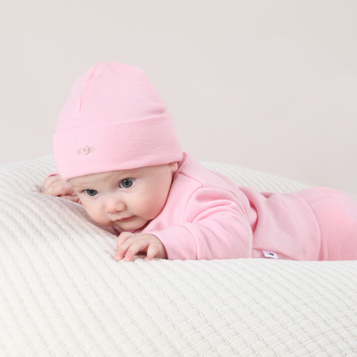 Dimples Snowglobe Merino Beanie Soft Pink 