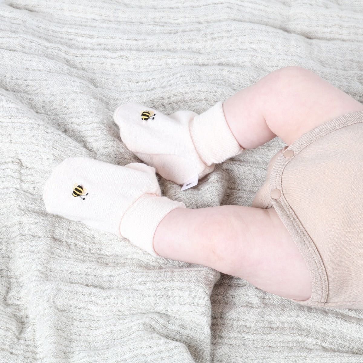 Dimples Merino Booties on baby