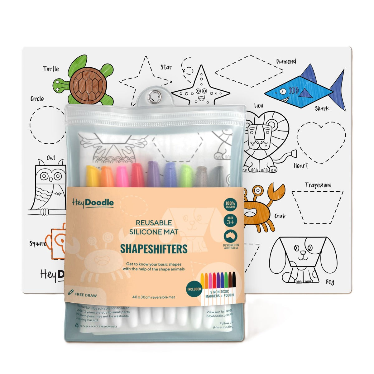 HeyDoodle reusable silicone colouring and doodle mat with geometrical shapes in animals:image,small_image,thumbnail,swatch_image