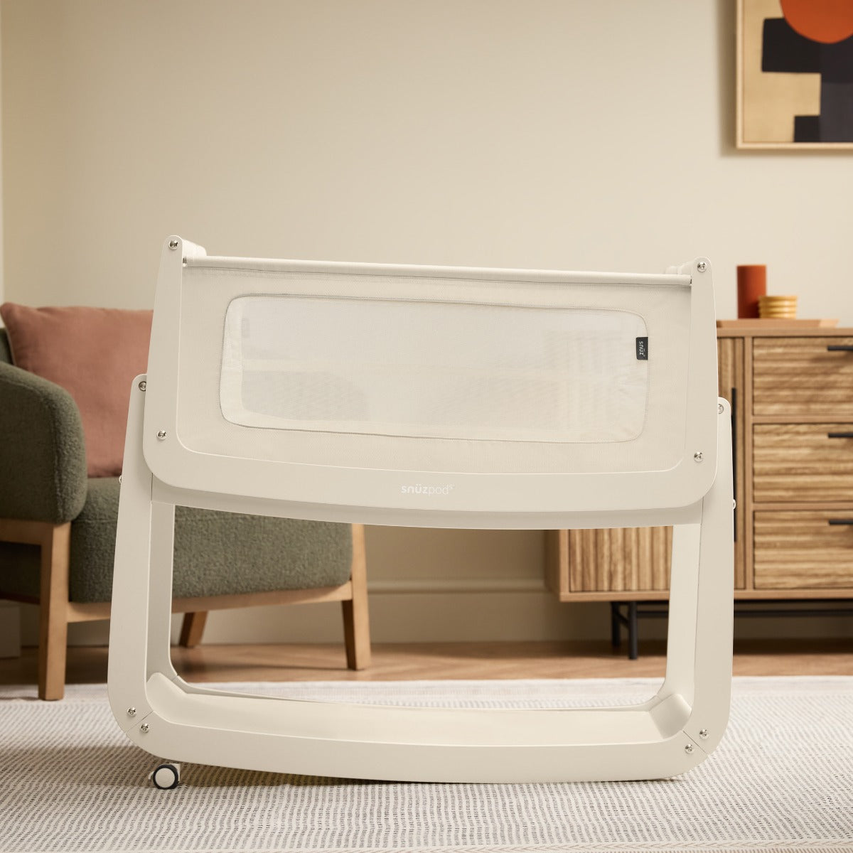 Snuzpod 5 Cashmere Wood Frame Bedside Baby Crib rocking