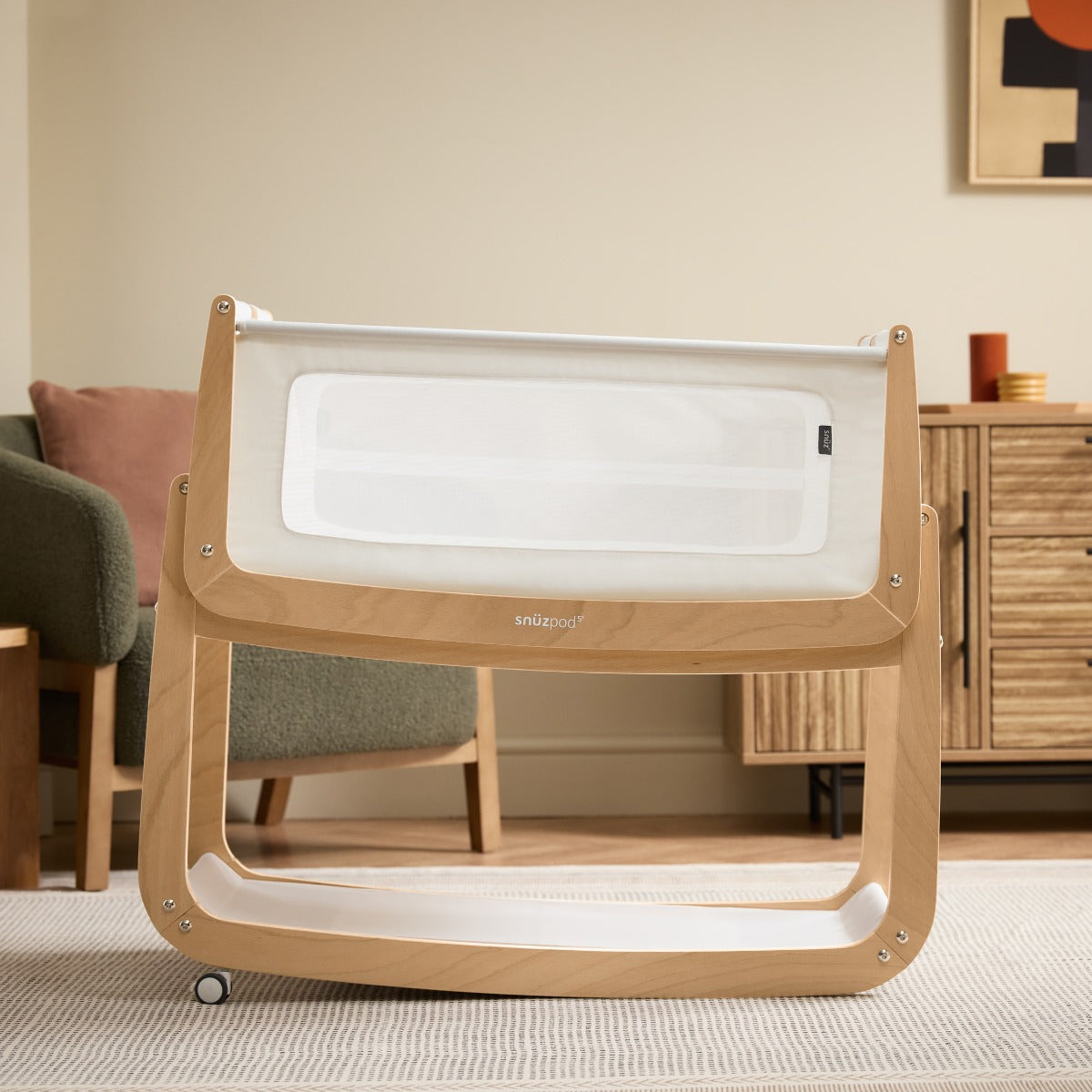 Snuzpod 5 Natural Wood Frame Bedside Baby Crib swing
