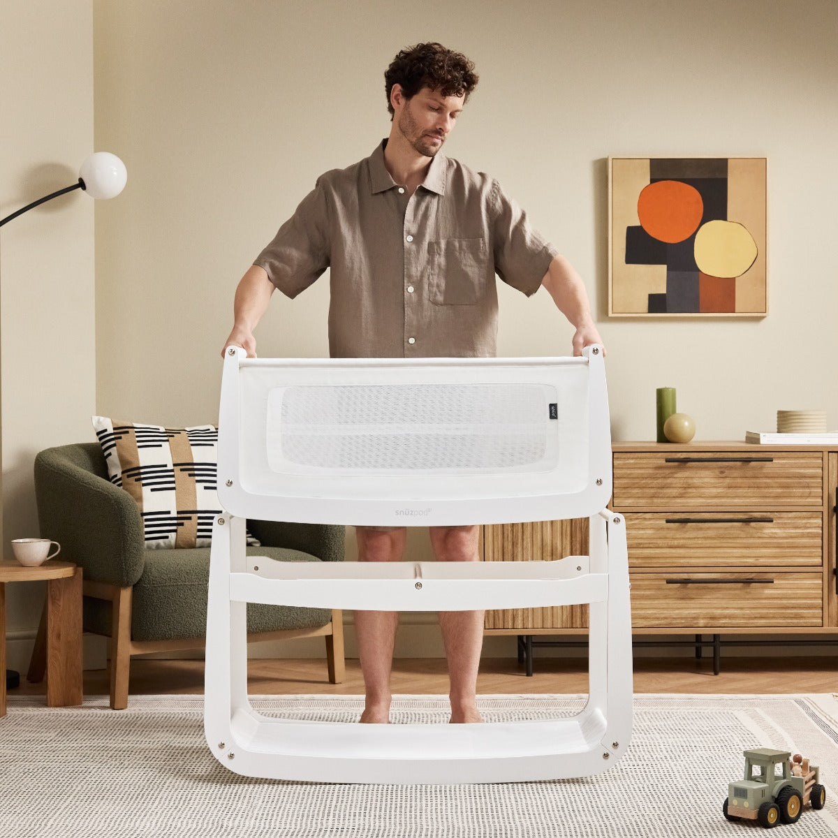 Snuzpod 5 White Wood Frame Bedside Baby Crib