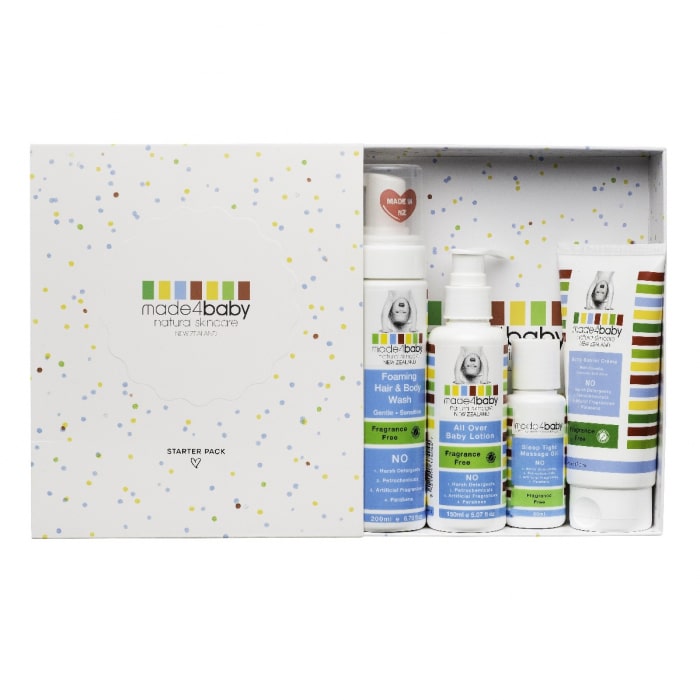Made 4 Baby Natural skin care starter packs, Includes foaming hair and body was, baby lotion, Massage oil, and botty barrier cream :image,small_image,thumbnail,swatch_image