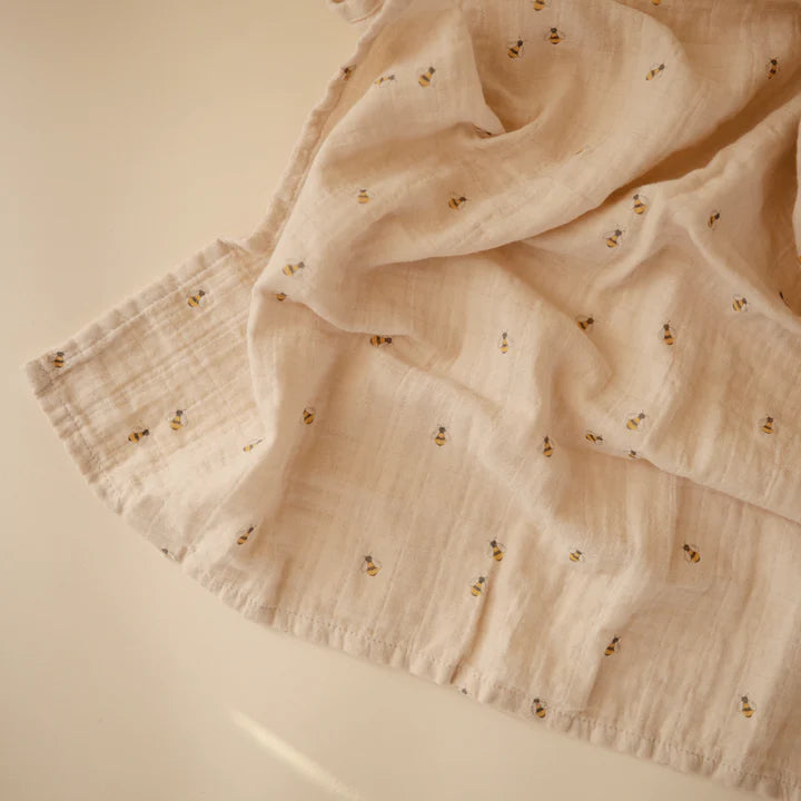 Organic Cotton Muslin Swaddle Bees - Mushie