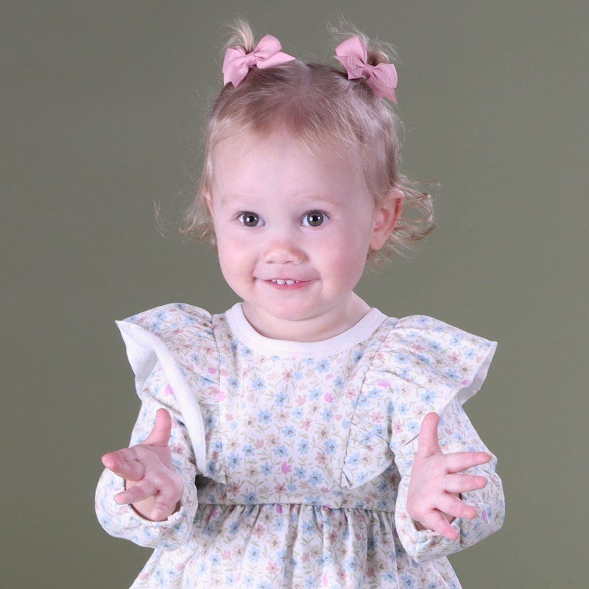 Baby girl wearing Cotton Fleece long sleeve Floral dress