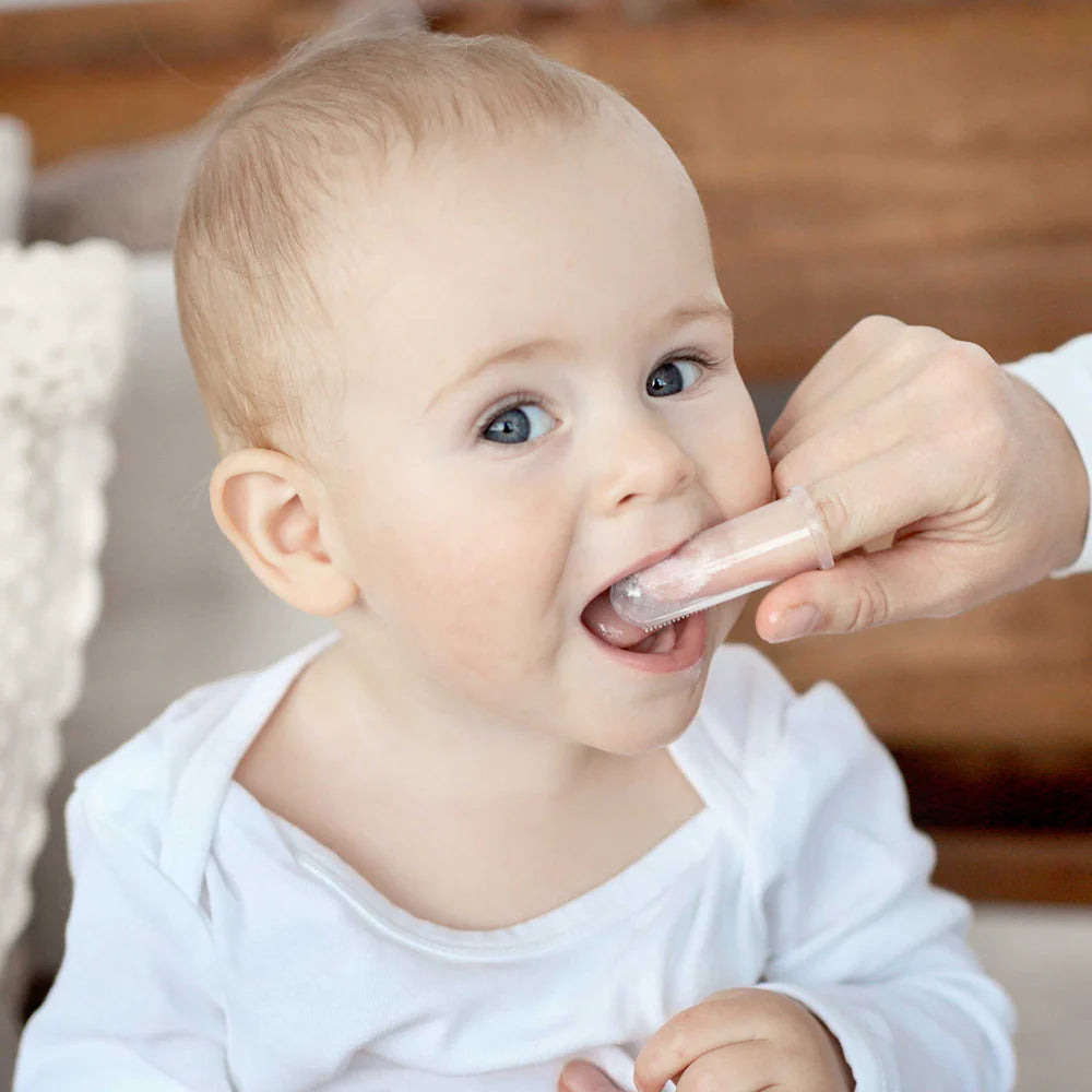 mother and baby using Silicone Finger Brush Set - 2pcs (2)