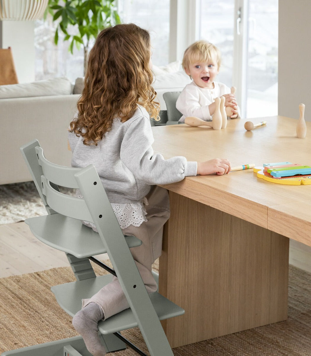 Stokke tripp trapp highchair in Glacier Green at dining table