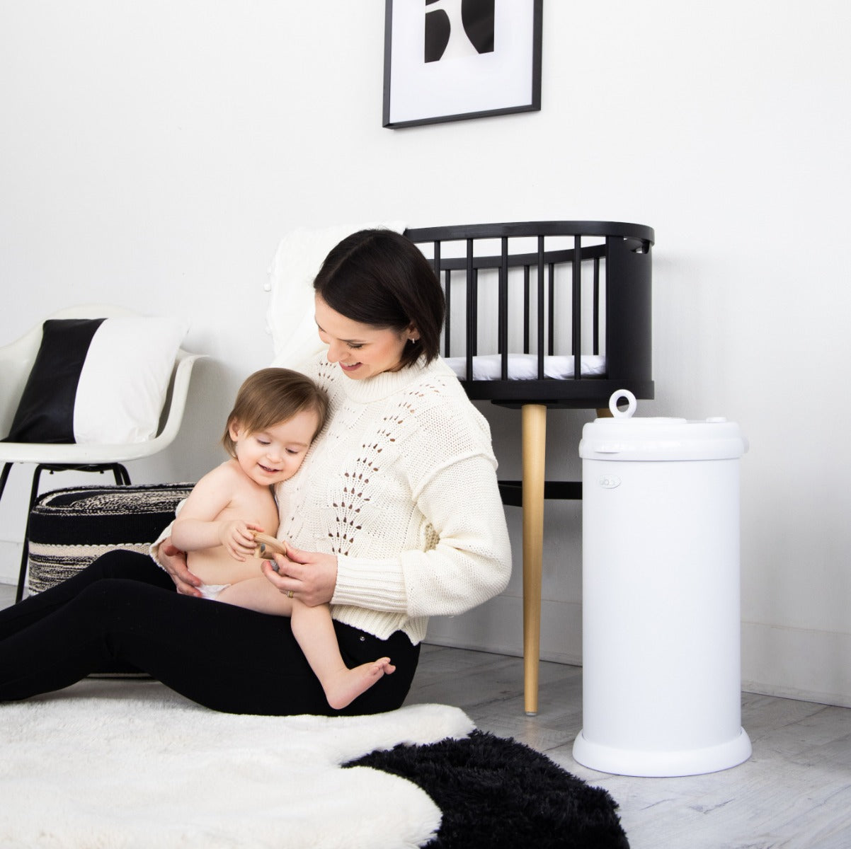 Ubbi Nappy Bin in White in nursery
