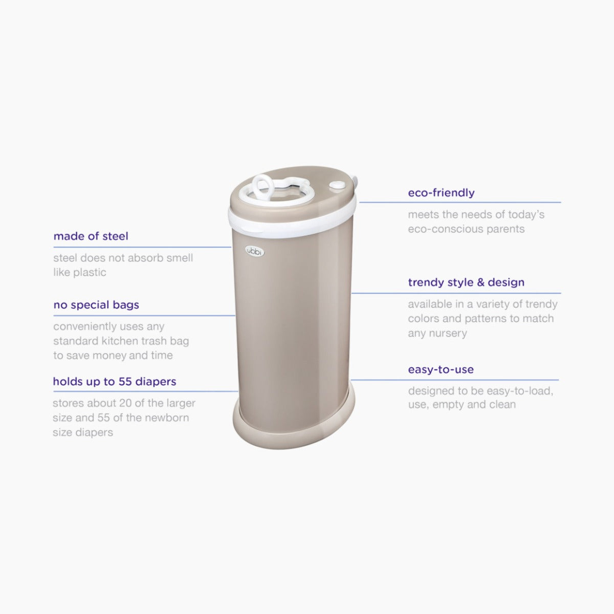 Ubbi Nappy bin in Taupe