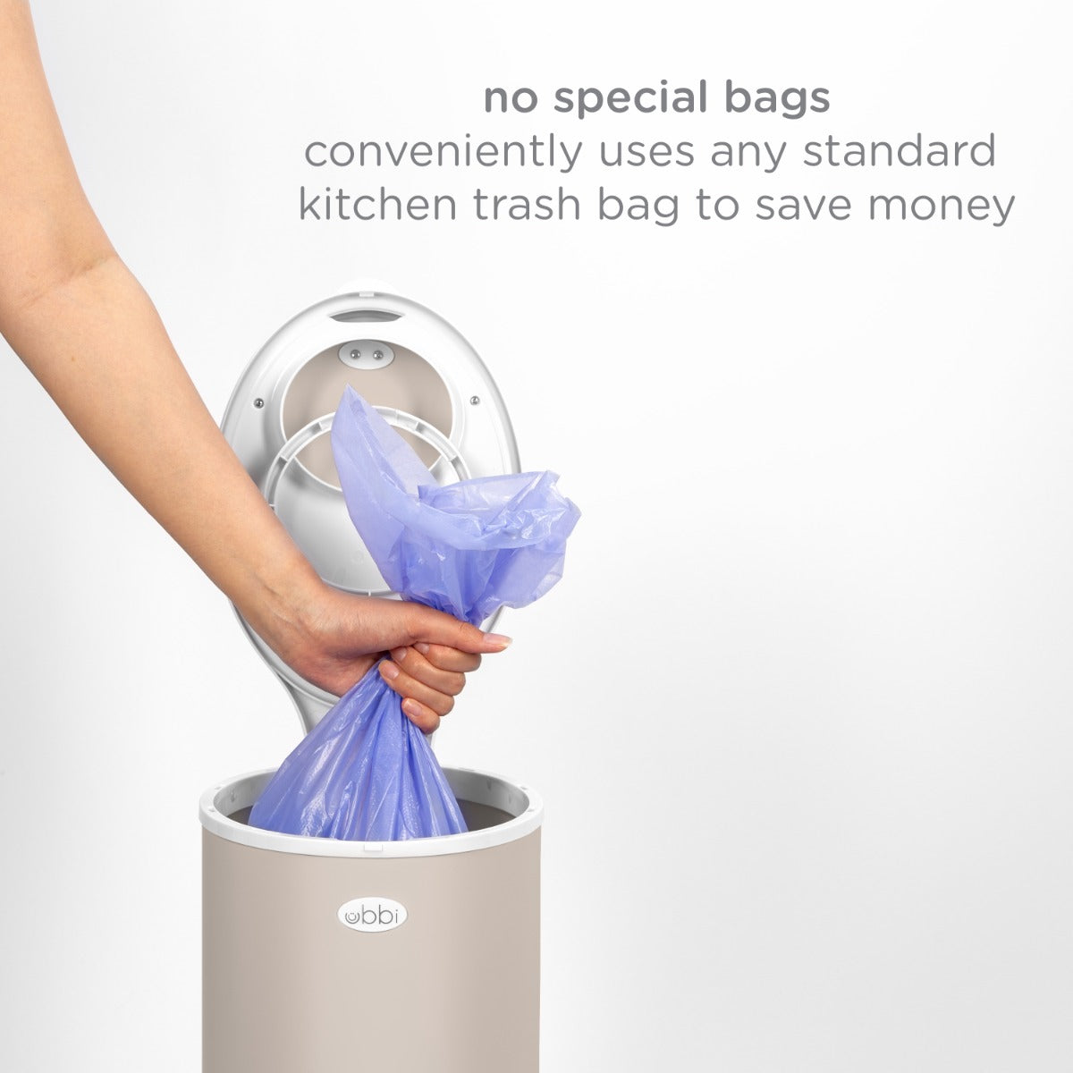 Ubbi Nappy Bin in Taupe bags details