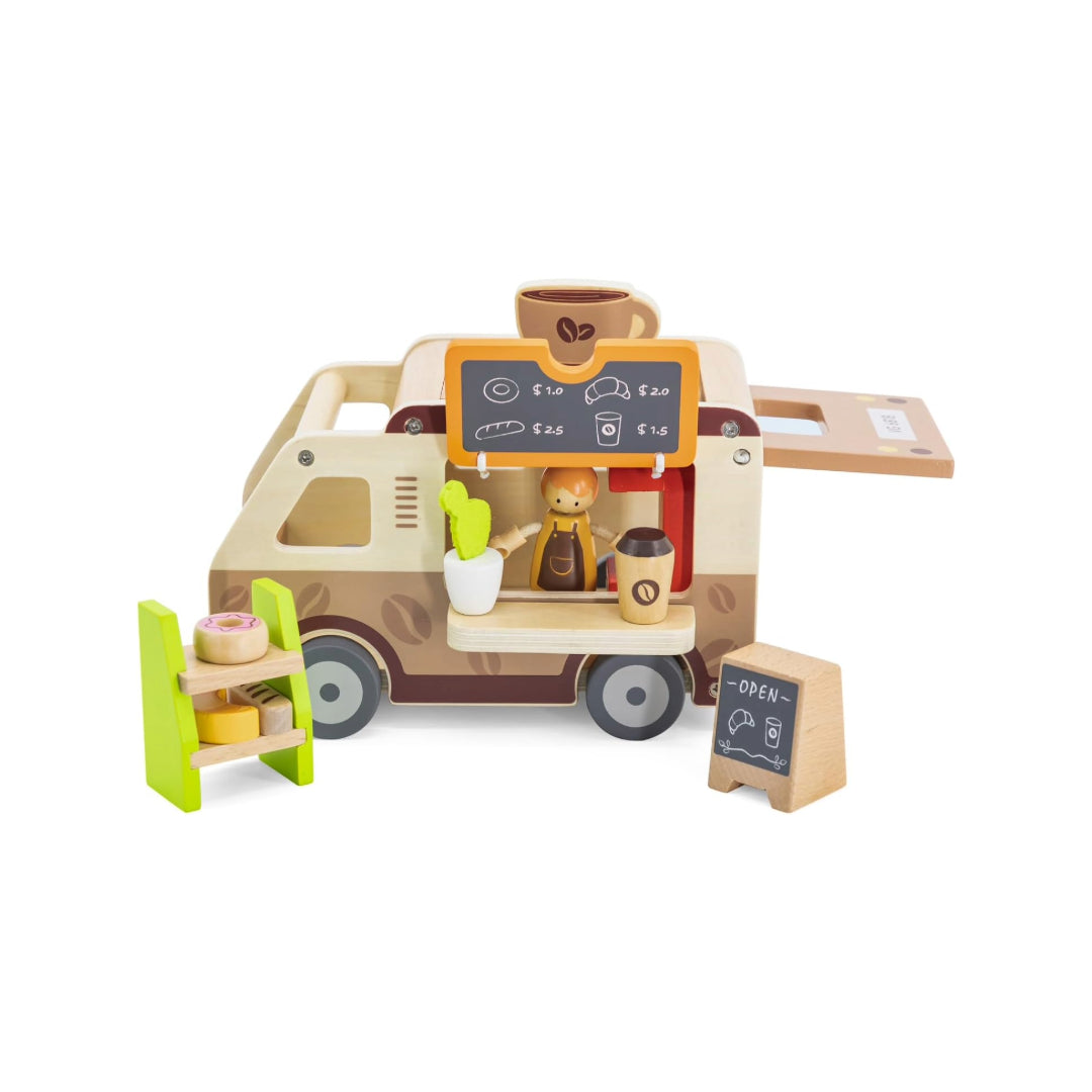 Viga Coffee Truck parked up kids activity toy with toy pastries, chalkboard, human figurine, toy coffee cup:image,small_image,thumbnail,swatch_image