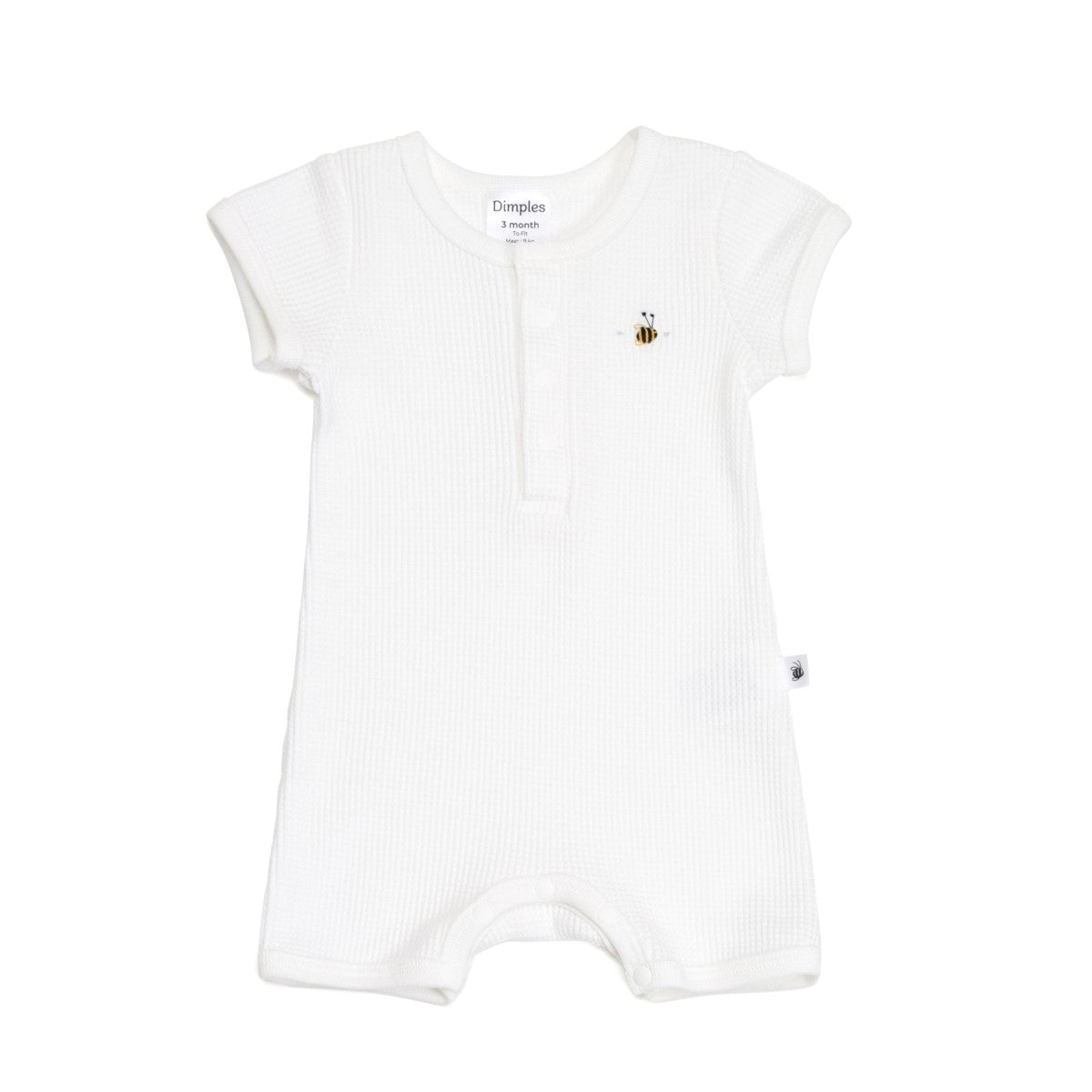 Cotton placket Romper white bee waffle cones dimples summer 2023:image,small_image,thumbnail